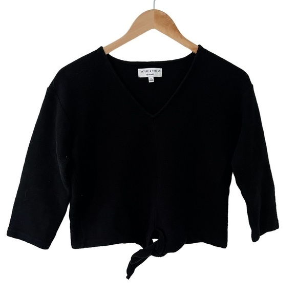 Madewell Black Texture & Thread Long-Sleeve Tie-Front Top - Picture 2 of 10